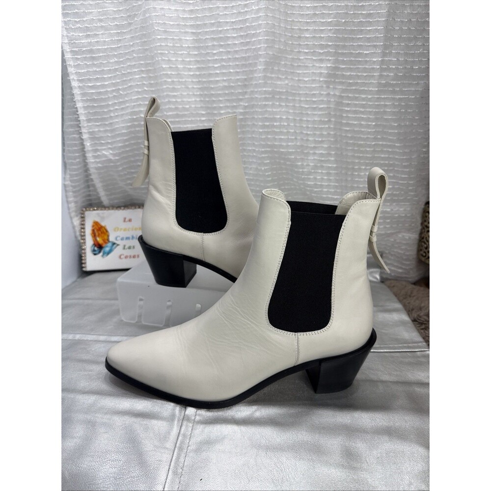 (E2) FRAME Women Le Lexington Off White Leather Chelsea Boot SIZE 38,5 - Picture 2 of 11